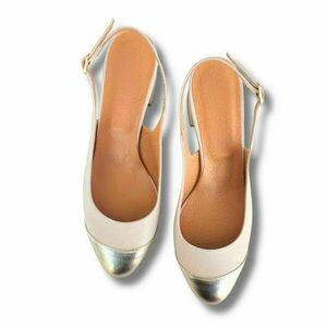 Διχρωμο Slingback Υποδημα με Χοντρό Τακουνι - 2
