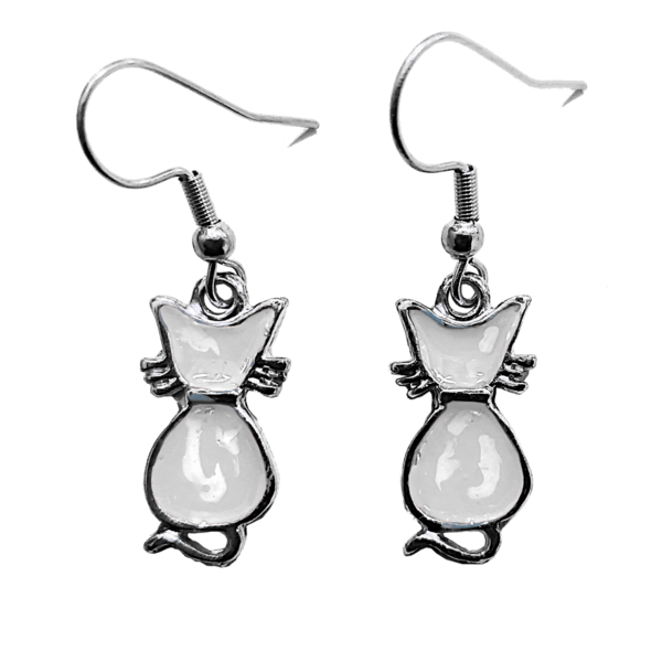 Γάτες 'Ασπρες - 3x1,5cm ατσάλινα χειροποίητα σκουλαρίκια με σμάλτο. Υποαλλεργικά κρεμαστά, σε μικρό μέγεθος. - ατσάλι