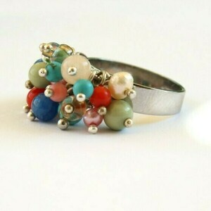 dangle ring - ημιπολύτιμες πέτρες, χαλκός, boho, αυξομειούμενα