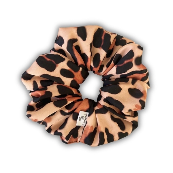 Leopard satin XL scrunchie - ύφασμα, για τα μαλλιά, λαστιχάκια μαλλιών