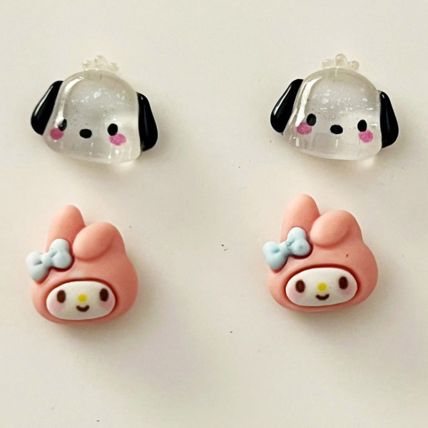 Σετ Παιδικά σκουλαρίκια με γνωστές φιγούρες σκυλάκια και κουνελάκια - κορίτσι, ρητίνη, παιδικά σκουλαρίκια