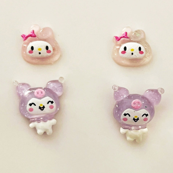 Σετ Παιδικά σκουλαρίκια με γνωστές φιγούρες κουνελάκια σε παλ χρώματα - κορίτσι, ρητίνη, παιδικά σκουλαρίκια