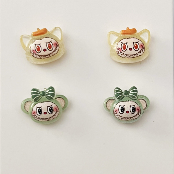 Σετ Παιδικά σκουλαρίκια με γνωστές φιγούρες τερατάκια πράσινα-κίτρινα - κορίτσι, ρητίνη, παιδικά σκουλαρίκια