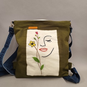 Handmade tote/backpack - ύφασμα, ώμου, πλάτης, μεγάλες, all day - 5
