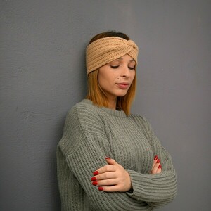 Στριφτή κορδέλα μπεζ - νήμα, headbands - 4