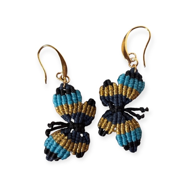 Μακραμέ σκουλαρίκια πεταλούδα με ατσάλινο γάντζο - νήμα, μακραμέ, πεταλούδα, μικρά, γάντζος
