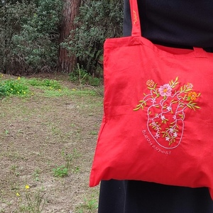 Πάνινη Τσάντα με κέντημα Bloom Anyway - ύφασμα, ώμου, all day, tote, πάνινες τσάντες - 2