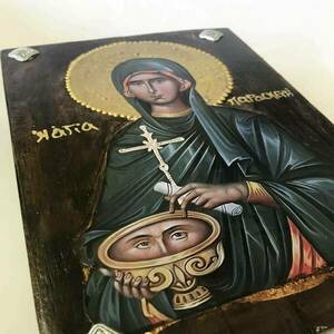 Η Αγία Παρασκευή Χειροποίητη Εικόνα Σε Ξύλο 14x20 - πίνακες & κάδρα, εικόνες αγίων - 5