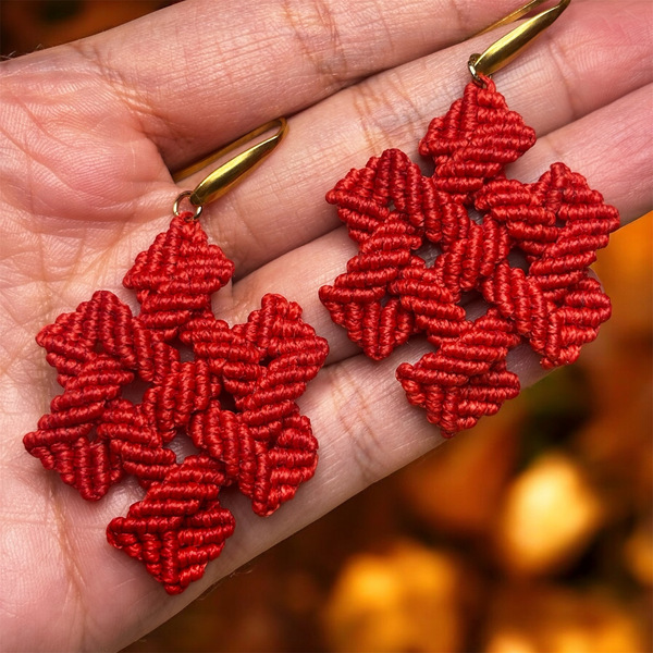 Σελτικο Μακραμέ Σχέδιο Σκουλαρίκια με γάντζο από ατσαλι - νήμα, μακραμέ, μεγάλα, γάντζος - 2