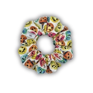 Spooky pumpkins scrunchie - ύφασμα, halloween, κολοκύθα, λαστιχάκια μαλλιών