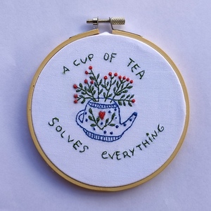 Τελάρο Κεντήματος - A Cup Of Tea Solves Everything - τελάρα κεντήματος, φθινόπωρο