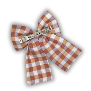 Amber gingham bow - ύφασμα, φιόγκος, hair clips - 2