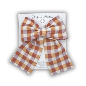 Amber gingham bow - ύφασμα, φιόγκος, hair clips - 3