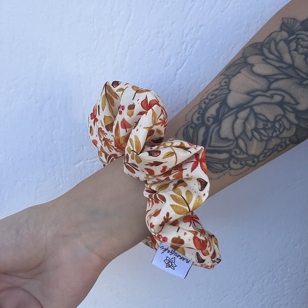 Maple scrunchie - ύφασμα, φθινόπωρο, για τα μαλλιά, λαστιχάκια μαλλιών - 2