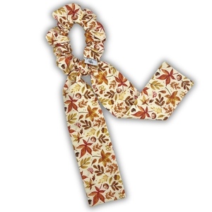 Maple scarf scrunchie - ύφασμα, φλοράλ, λαστιχάκια μαλλιών