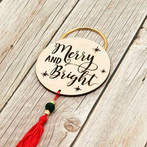 Γούρι Merry and bright - ξύλο, γούρια, μπάλες - 2
