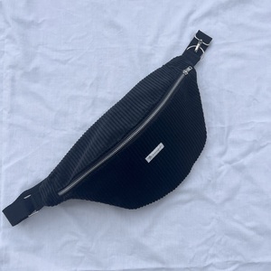 Black corduroy banana crossbody bag - ύφασμα, χιαστί, all day