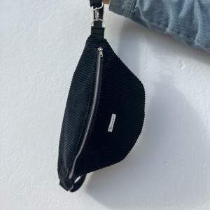 Black corduroy banana crossbody bag - ύφασμα, χιαστί, all day - 4