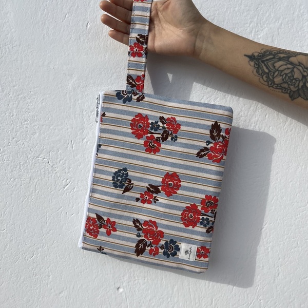 Rust stripes pouch bag - ύφασμα, ριγέ, all day, χειρός, μικρές