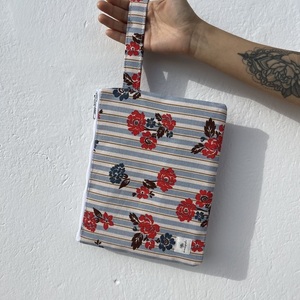 Rust stripes pouch bag - ύφασμα, ριγέ, all day, χειρός, μικρές