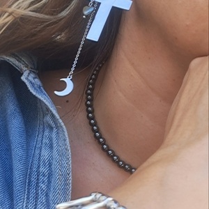 Ear Cuff Moon - ημιπολύτιμες πέτρες, φεγγάρι, ατσάλι - 4