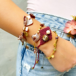 Boho βραχιόλι με ημιπολύτιμες πέτρες φίλντισι κ ατσάλινα φλουριά - ημιπολύτιμες πέτρες, φίλντισι, ατσάλι, boho, φλουριά - 3