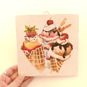 Μικρός διακοσμητικός πίνακας με παγωτά - πίνακες & κάδρα