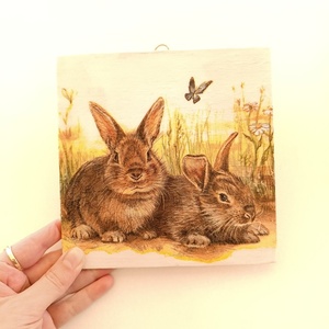 Μικρός διακοσμητικός πίνακας με κουνελάκια - πίνακες & κάδρα