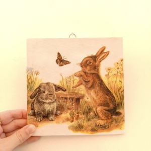 Μικρός διακοσμητικός πίνακας με κουνέλια - πίνακες & κάδρα