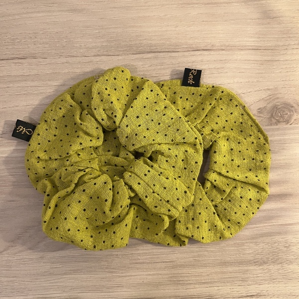 Scrunchie dot lime - ύφασμα, λαστιχάκια μαλλιών - 2