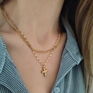 "classic cross" Ατσάλινο κολιέ χρυσό με σταυρό - σταυρός, κοντά, ατσάλι, φθηνά - 2