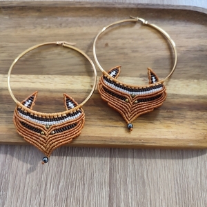 Μακραμέ Σκουλαρίκια “Autumn Fox” - μακραμέ, ατσάλι, boho, μεγάλα, με κλιπ