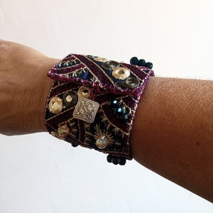 Χειροποίητο βραχιόλι boho από ύφασμα και κρύσταλλα - ύφασμα, χειροποίητα, boho, χεριού, αυξομειούμενα - 2
