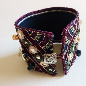 Χειροποίητο βραχιόλι boho από ύφασμα και κρύσταλλα - ύφασμα, χειροποίητα, boho, χεριού, αυξομειούμενα - 5
