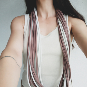 Υφασμάτινο μακρύ κολιέ σε γήινα χρώματα, multi-layered chunky fabric necklace, statement necklace, textile jewelry, infinity scarf - ύφασμα, μακριά, layering, βαμβακερό νήμα - 5