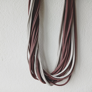 Υφασμάτινο μακρύ κολιέ σε γήινα χρώματα, multi-layered chunky fabric necklace, statement necklace, textile jewelry, infinity scarf - ύφασμα, μακριά, layering, βαμβακερό νήμα - 2