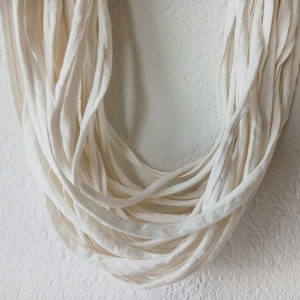 Υφασμάτινο κολιέ, multi-layered chunky fabric necklace, ζαχαρί - μουσταρδί, statement necklace, textile jewelry, infinity scarf - ύφασμα, μακριά, layering, βαμβακερό νήμα - 4