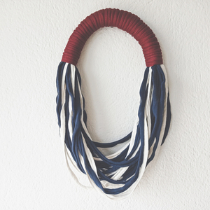 Υφασμάτινο κολιέ ζαχαρί-μπλε-μπορντώ, multi-layered chunky fabric necklace, statement necklace, textile jewelry, infinity scarf-Αντίγραφο-Αντίγραφο - ύφασμα, μακριά, layering, boho