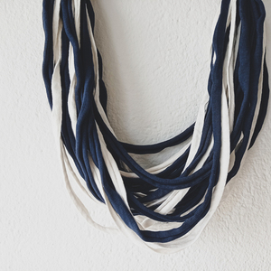 Υφασμάτινο κολιέ ζαχαρί-μπλε-μπορντώ, multi-layered chunky fabric necklace, statement necklace, textile jewelry, infinity scarf-Αντίγραφο-Αντίγραφο - ύφασμα, μακριά, layering, boho - 2