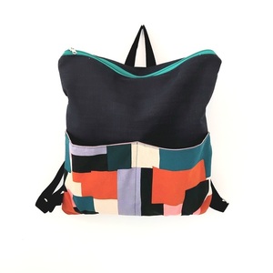 Backpack απο τζιν και εμπριμέ καμβά - ύφασμα, πλάτης, μεγάλες, all day