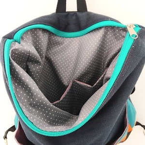 Backpack απο τζιν και εμπριμέ καμβά - ύφασμα, πλάτης, μεγάλες, all day - 2