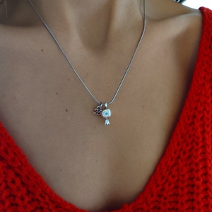 'pomegranate christmas charm' κολιέ γούρι ρόδι με ματάκι 'pomegranate christmas charm' κολιέ γούρι ρόδι με ματάκι - επάργυρα, κοντά, ρόδι, ατσάλι - 3