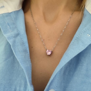 'heart pink crystal' ατσάλινο κολιέ με καρδούλα κρύσταλλο 'heart pink crystal' ατσάλινο κολιέ με καρδούλα κρύσταλλο - καρδιά, κοντά, ατσάλι - 3