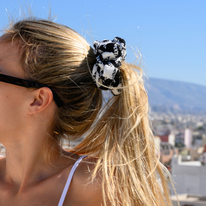 Λαστιχάκι μαλλιών ασπρόμαυρο καρό - ύφασμα, λαστιχάκια μαλλιών - 4