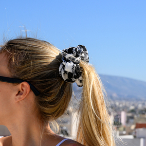 Λαστιχάκι μαλλιών ασπρόμαυρο καρό - ύφασμα, λαστιχάκια μαλλιών - 5