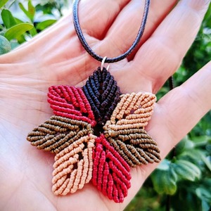 Κολιέ Boho style φύλλα micro macrame πολύχρωμο - μακριά, boho, βαμβακερό νήμα - 2