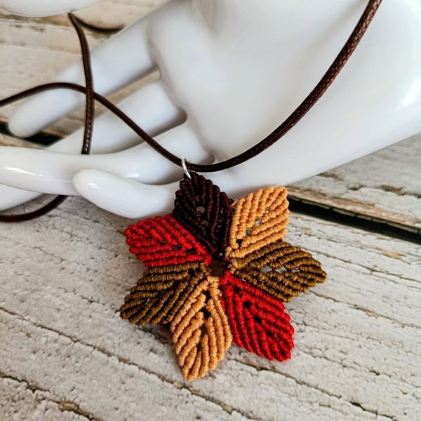 Κολιέ Boho style φύλλα micro macrame πολύχρωμο - μακριά, boho, βαμβακερό νήμα - 3