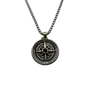Κολιέ μεταλλικό ασημί με πυξίδα - μήκος 60εκ. Κολιέ μεταλλικό ασημί με πυξίδα - μήκος 60εκ. - ορείχαλκος, χαλκός, κοντά, μεταλλικό - 2
