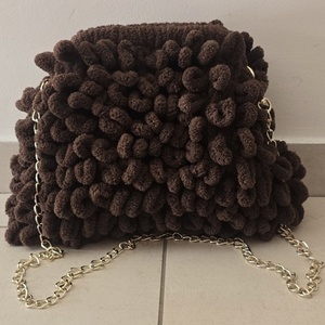 Τσαντάκι puffy με αλυσιδα χρυσή - νήμα, clutch, χιαστί, χειρός