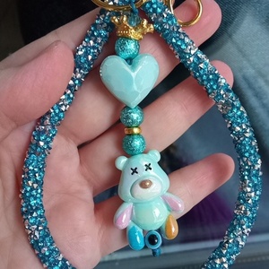 Μπρελόκ Light blue bear - γυαλί, καρδιά, ρητίνη, αρκουδάκι, μεταλλικό - 2